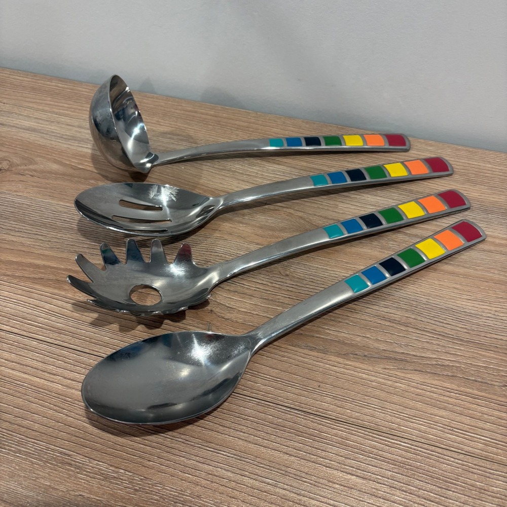 Fiesta Celebration Rainbow Striped Serving Utensil Set Silver 12 in - Picture 2 of 12